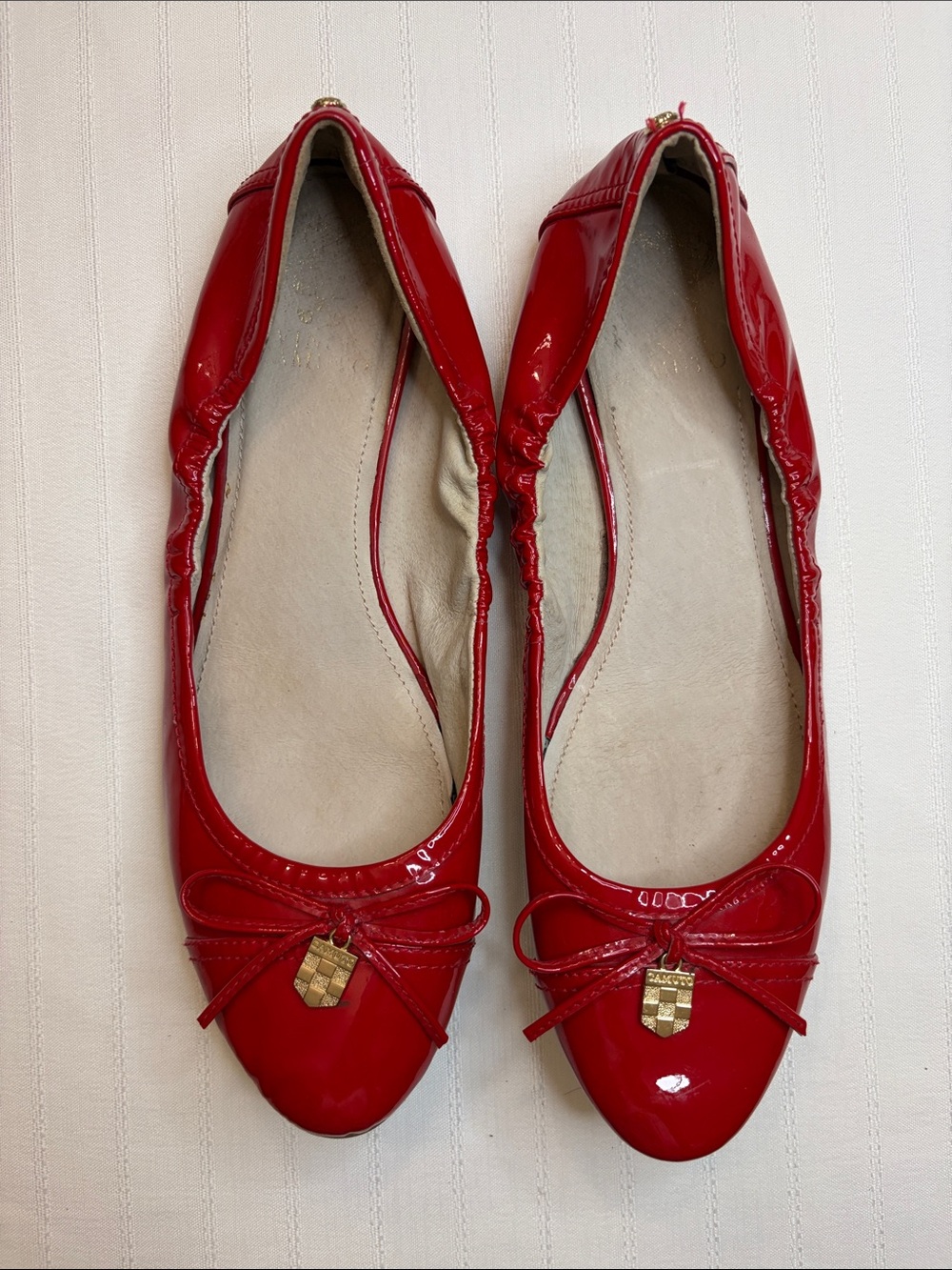 Vince Camuto Red Patent Ballet Flats with Gold Charm